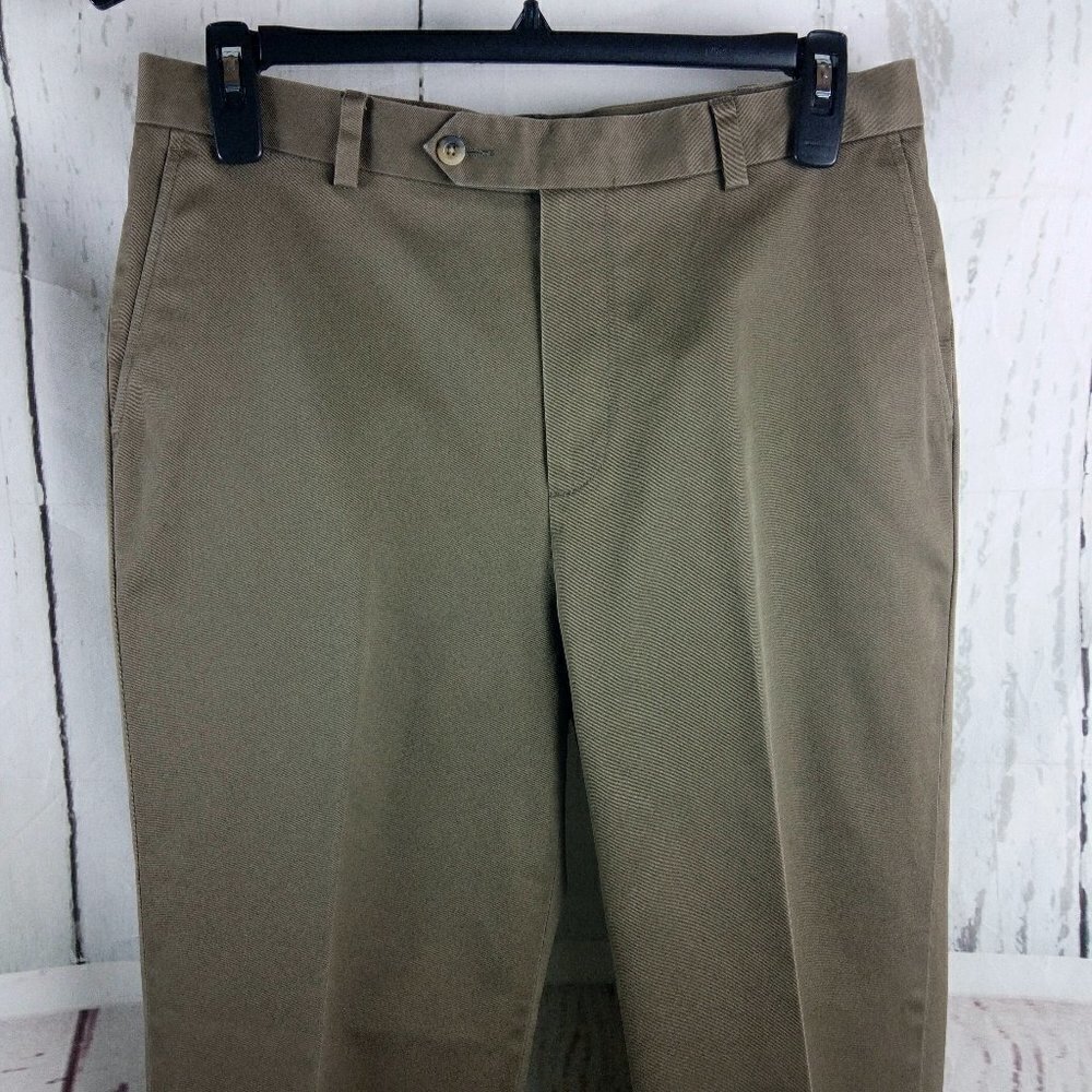 Jos A Bank Traveler's Collection Tailored Fit Dark Olive Chino Pants 34x…